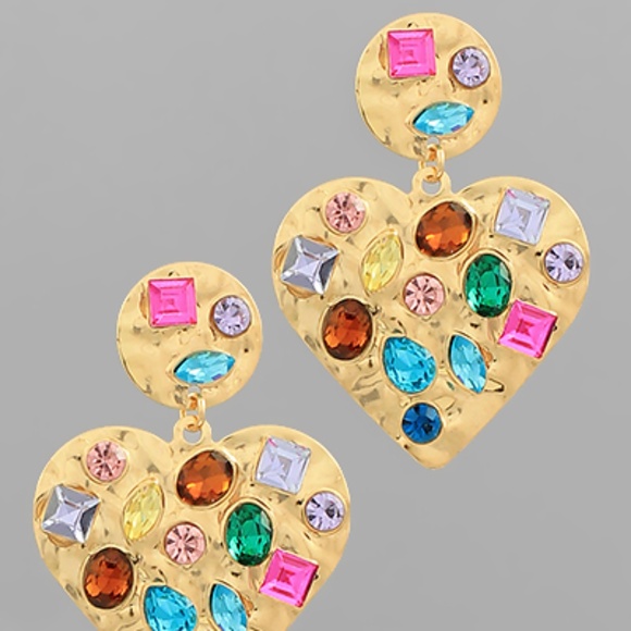 Pave Glass Heart Dangle Earrings - Picture 2 of 2